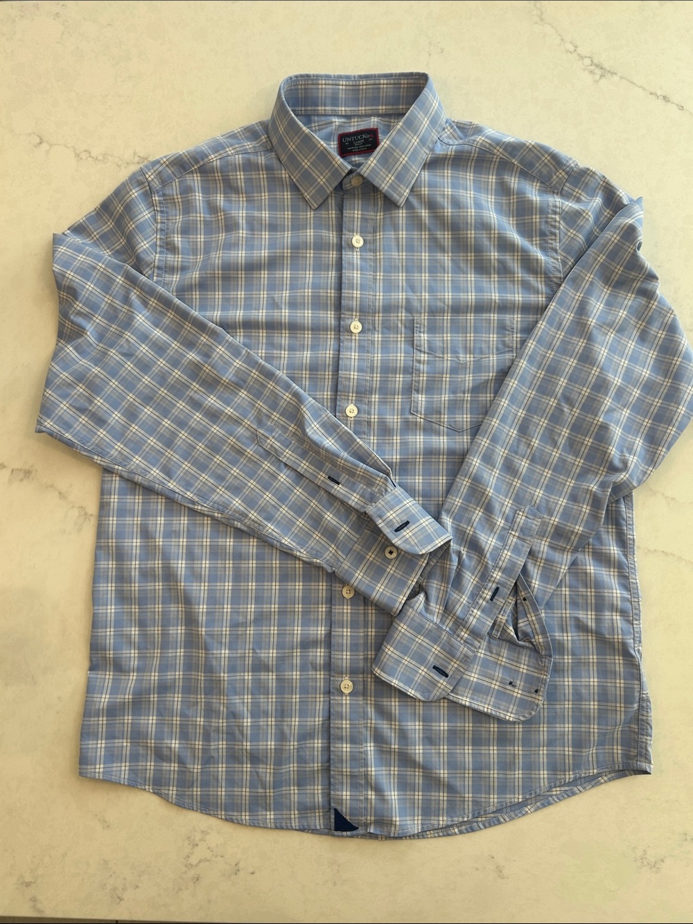 UNTUCKit Light Blue Plaid performance stretch Dress Shirt